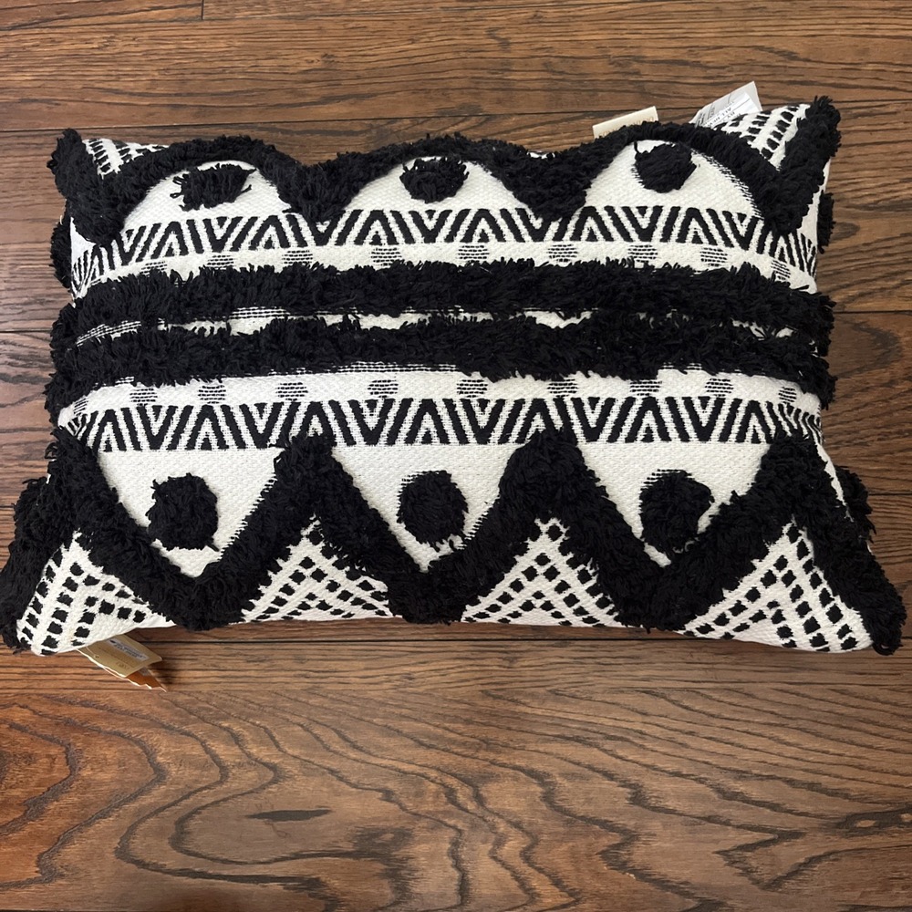Distant Lands Black And White 3d Pillow Zig Zag Dots Lumbar Pillow 20" X 13"